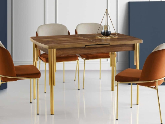 Τραπέζι Επεκτεινόμενο Gunes 974NMB1817 130/161x80x79cm Walnut Μοριοσανίδα, Μέταλλο