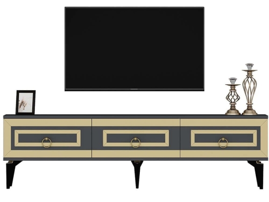 Έπιπλο Τηλεόρασης Karya 475OLV2722 180x29,6x44,6cm Anthracite-Gold