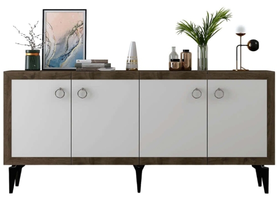Μπουφές Selen 475OLV2753 150x40x79cm Walnut-White Μοριοσανίδα, Μελαμίνη