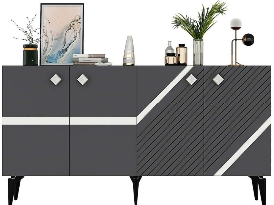 Μπουφές Iris 475OLV2756 150x40x79cm Anthracite-Silver Μοριοσανίδα, Μελαμίνη