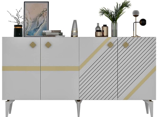 Μπουφές Iris 475OLV2757 150x40x79cm White-Gold Μοριοσανίδα, Μελαμίνη