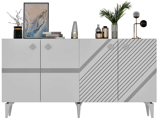 Μπουφές Iris 475OLV2758 150x40x79cm White-Silver Μοριοσανίδα, Μελαμίνη