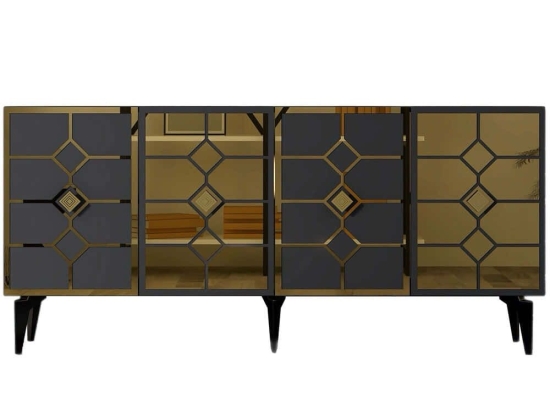 Μπουφές Irmak 475OLV2759 150x40x79cm Anthracite-Gold Μοριοσανίδα, Μελαμίνη