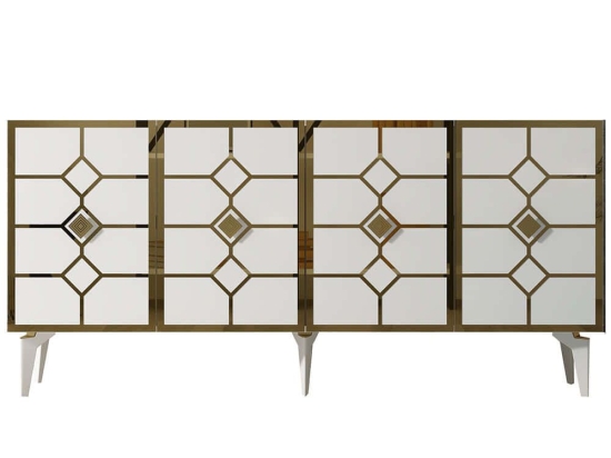 Μπουφές Cagla 475OLV2765 150x40x79cm White-Gold Μοριοσανίδα, Μελαμίνη