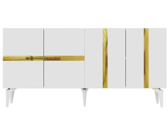 Μπουφές Vania 475OLV2773 150x40x79cm White-Gold Μοριοσανίδα, Μελαμίνη