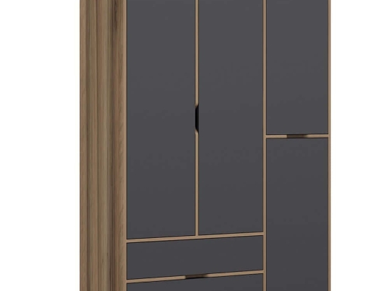 Ντουλάπα Τετράφυλλη Elina 506MNR3729 140x52x208cm Oak-Anthracite Τετράφυλλη