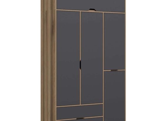 Ντουλάπα Τετράφυλλη Με Πατάρι Elina 506MNR3735 140x52x253cm Oak-Anthracite Τετράφυλλη