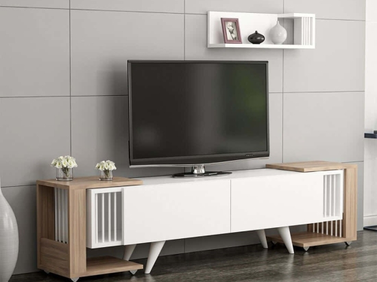 Σύνθεση Τηλεόρασης Με Τραπεζάκια Leron 506MNR1119 150x30x41cm Walnut-White