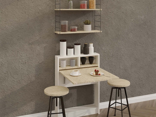 Τραπέζι Πτυσσόμενο Bracked 793ELG3810 70x71x96cm Travertine Beige-White Μοριοσανίδα, Μελαμίνη