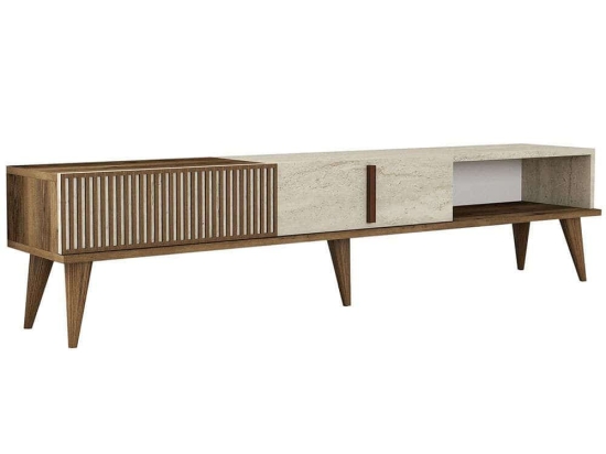 Έπιπλο Τηλεόρασης Milan 845HCT5605 180x35x40cm Walnut-Travertine Beige