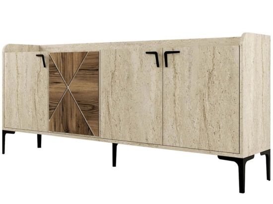 Μπουφές Venedik 845HCT5612 180x35x78cm Travertine Beige-Walnut Μοριοσανίδα, Μελαμίνη