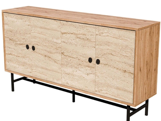 Μπουφές Diamond 389MZA2226 144,8x35x79cm Travertine Beige-Oak Μοριοσανίδα, Μέταλλο