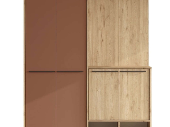 Έπιπλο Εισόδου Os 956LCS2835 147,4x35,5x195,6cm Oak-Terracotta Μοριοσανίδα, Μελαμίνη