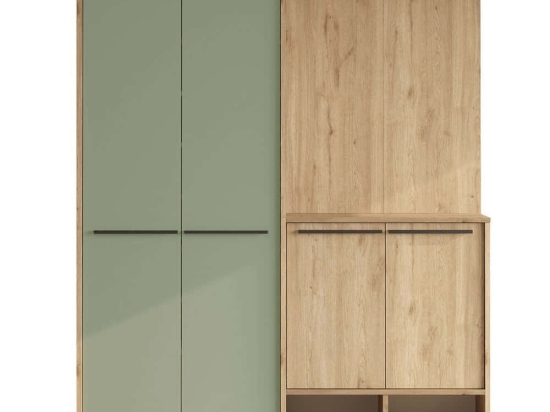Έπιπλο Εισόδου Os 956LCS2836 147,4x35,5x195,6cm Oak-Green Μοριοσανίδα, Μελαμίνη