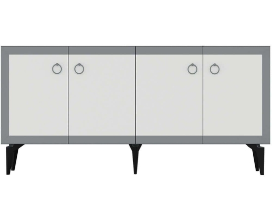 Μπουφές Poli 475OLV2304 150x40x79cm Marble Effect Black White-Silver Μοριοσανίδα, Μελαμίνη