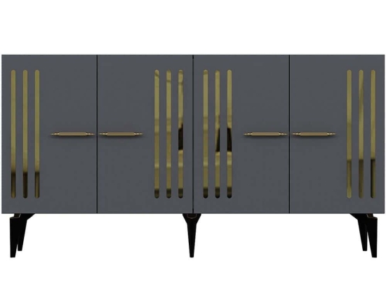Μπουφές Junes 475OLV2313 150x40x79cm Anthracite-Gold Μοριοσανίδα, Μελαμίνη