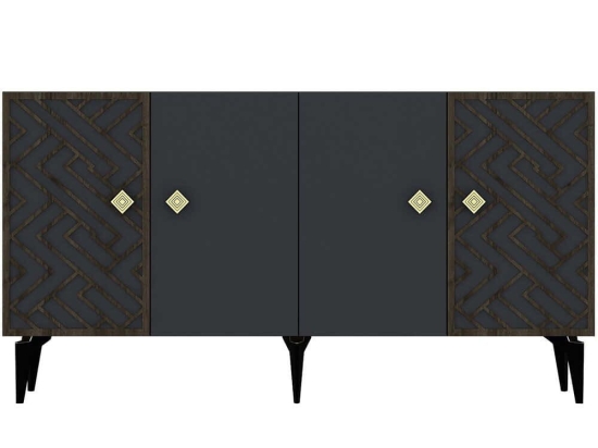 Μπουφές Frow 475OLV2319 150x40x79cm Dark Oak-Anthracite Μοριοσανίδα, Μελαμίνη