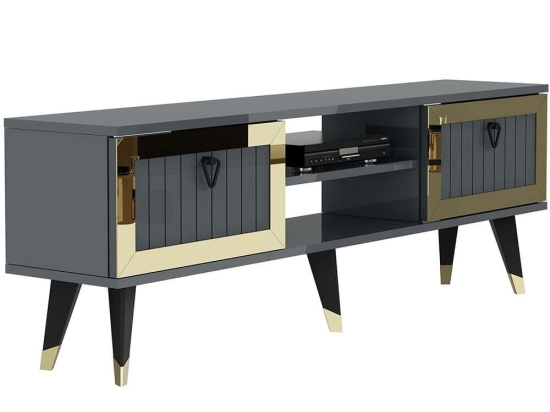 Έπιπλο Τηλεόρασης Lidya 475OLV2917 150x30x45,6cm Anthracite-Gold