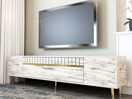Έπιπλο Τηλεόρασης Dekolp 475OLV2987 150x29,6x48cm Marble Effect White-Gold