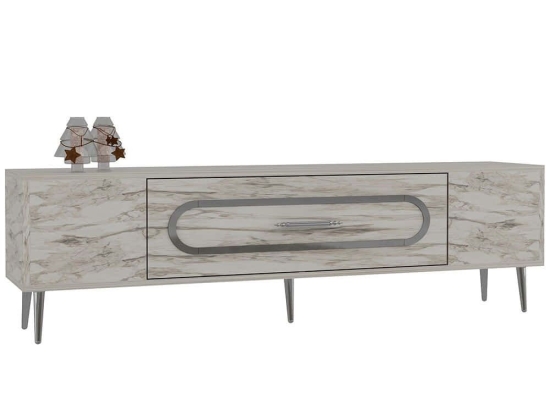 Έπιπλο Τηλεόρασης Dekop 475OLV3032 150x29,6x48,2cm Marble Effect White-Silver
