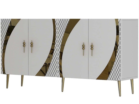 Μπουφές Hook 475OLV1768 150x35x75cm White-Gold Μοριοσανίδα, Μελαμίνη