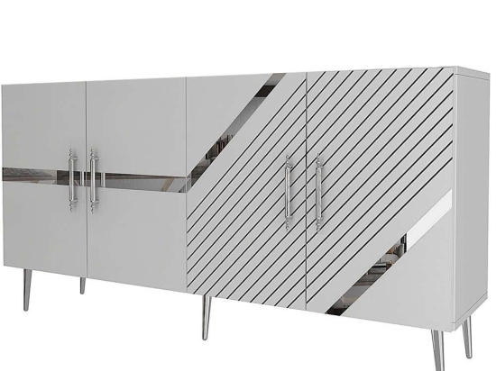 Μπουφές Fuga 475OLV1779 150x35x75cm White-Silver Μοριοσανίδα, Μελαμίνη