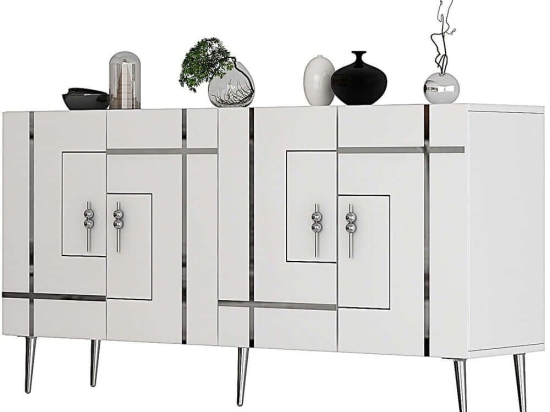Μπουφές Line 475OLV1783 150x35x75cm White-Silver Μοριοσανίδα, Μελαμίνη