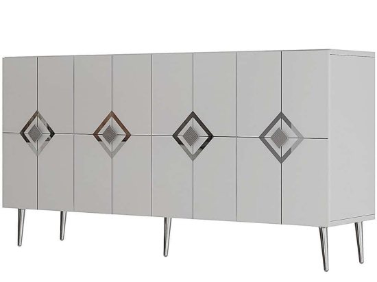 Μπουφές Robber 475OLV3108 150x35x75cm White-Silver Μοριοσανίδα, Μελαμίνη