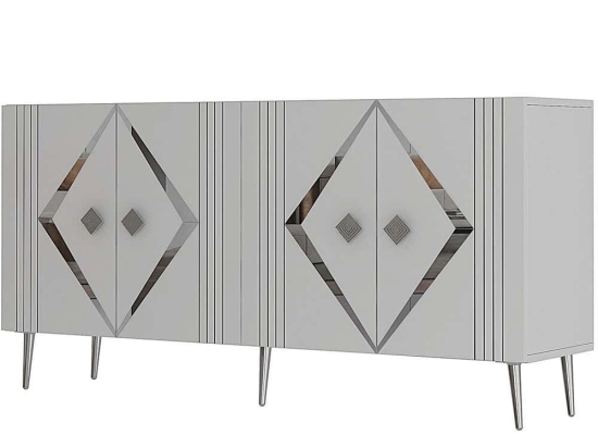 Μπουφές Domino 475OLV3112 150x35x75cm White-Silver Μοριοσανίδα, Μελαμίνη