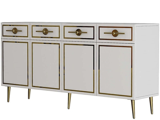 Μπουφές Belly 475OLV3119 150x35x75cm White-Gold Μοριοσανίδα, Μελαμίνη