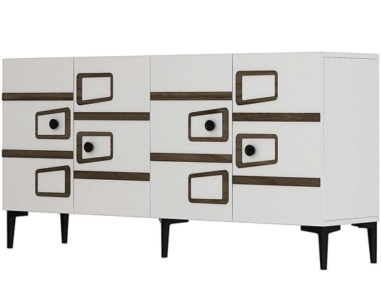 Μπουφές Esta 475OLV3122 150x35x75cm White-Walnut Μοριοσανίδα, Μελαμίνη