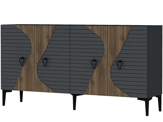 Μπουφές Genus 475OLV3123 150x35x75cm Anthracite-Walnut Μοριοσανίδα, Μελαμίνη