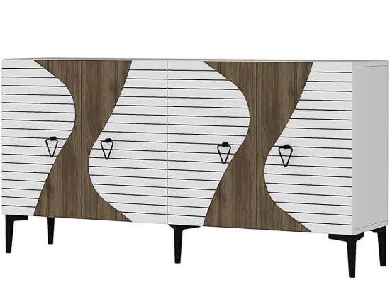 Μπουφές Genus 475OLV3124 150x35x75cm White-Walnut Μοριοσανίδα, Μελαμίνη
