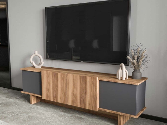 Έπιπλο Τηλεόρασης Diana 360ALE1705 180x33x50cm Anthracite-Walnut
