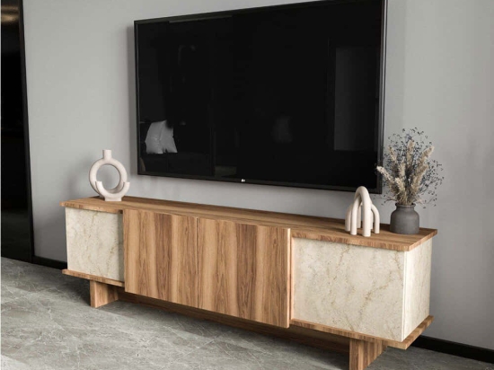 Έπιπλο Τηλεόρασης Diana 360ALE1706 180x33x50cm Travertine Beige-Walnut