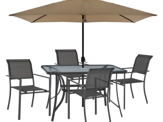 Τραπεζαρία (Σετ 6Τμχ) HM11821.02 & Ομπρέλα 120x70cm Grey 4 Θέσεων