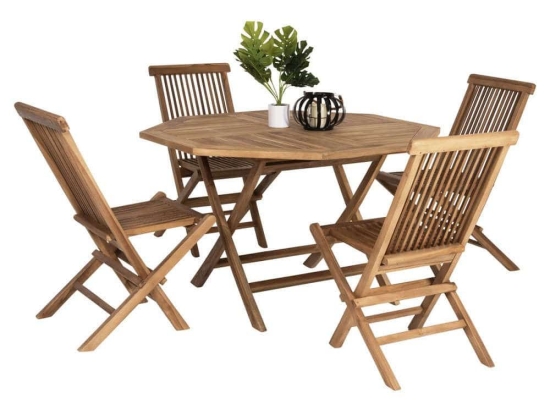 Τραπεζαρία (Σετ 5Τμχ) Kendall HM11950 Πτυσσόμενα 120x120x75cm Από Ξύλο Teak Natural 4 Θέσεων