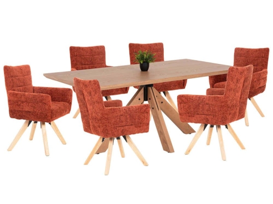 Τραπεζαρία (Σετ 7Τμχ) HM21042 180x90x75cm Terracotta-Natural 6 Θέσεων Mdf,Ξύλο
