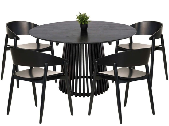 Τραπεζαρία Canop (Σετ 5Τμχ) HM21077.02 Φ150x75cm Black Four Seater Ξύλο