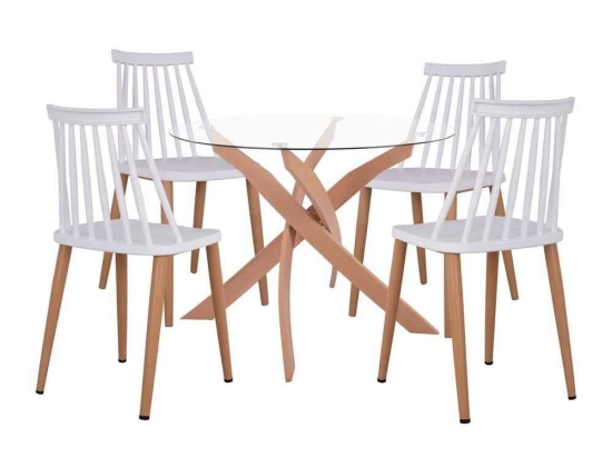 Τραπέζι Με Καρέκλες Σετ 5Τμχ Vanessa HM11304 Φ90X74Υcm White 4 Θέσεων Μέταλλο,Πολυπροπυλένιο