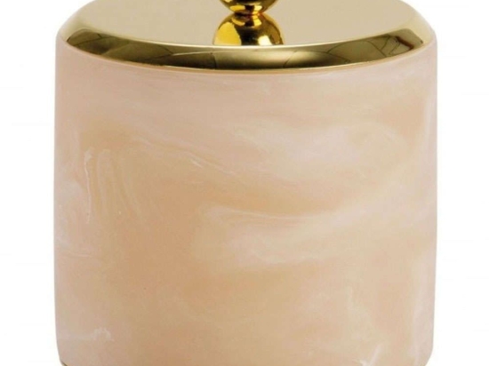 Βάζο Για Βαμβάκι AH-BA71058 Φ9,5x11,5cm 300ml Marble Effect Pink-Gold Andrea House Μέταλλο,Polyresin