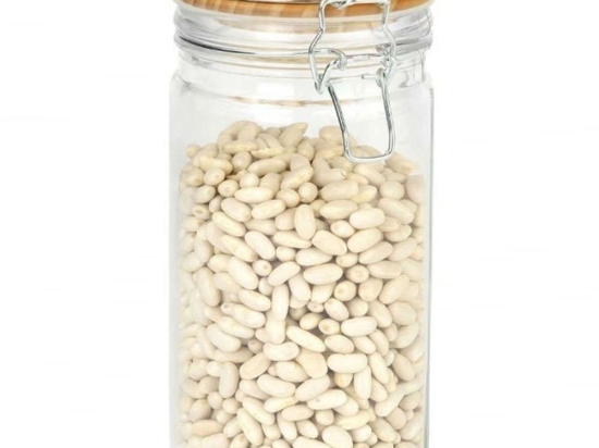 Βάζο Αποθήκευσης Medium LBTAH-CC69341 Φ10x20cm 1000ml Clear-Natural Andrea House Ξύλο,Γυαλί
