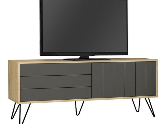 Έπιπλο Tηλεόρασης Picadilly 207510 139x36x57cm Oak-Anthracite Μελαμίνη,Μέταλλο