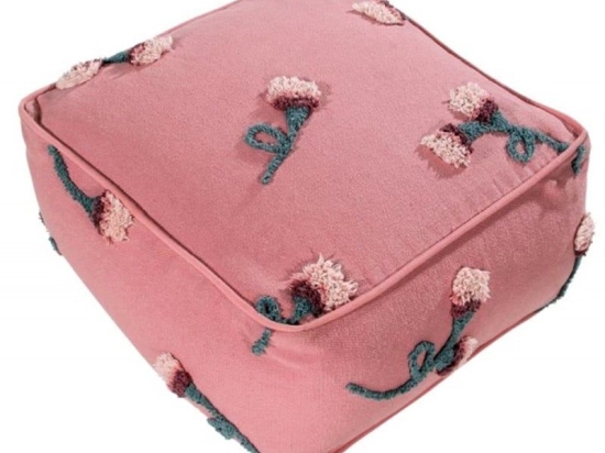 Πουφ English Gardens LOR-P-GARDEN-ASH 54X54X27cm Rose Lorena Canals Βαμβάκι-Πολυέστερ