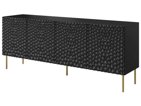 Μπουφές Holes 162581309 190x41x75cm Black-Gold Μοριοσανίδα, Μέταλλο