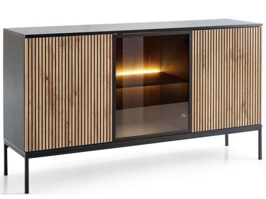 Μπουφές Haven III 162684679 154x39x83cm Natural-Black Μοριοσανίδα, Μέταλλο
