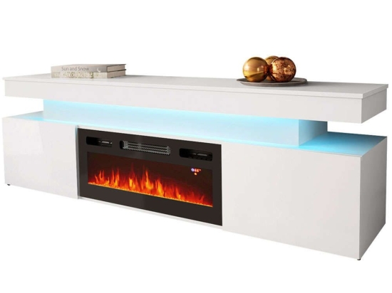 Έπιπλο Τηλεόρασης Με Φλόγα & Φως Led Glossa 162715609 190x41x59cm White