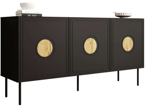 Μπουφές Palazzo 3D 162716409 151x40x76cm Black-Natural Μοριοσανίδα, Μέταλλο