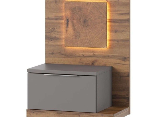 Κομοδίνο Επιτοίχιο Με Φως Ludost Δεξί 16633389 60x35x100cm Natural-Grey