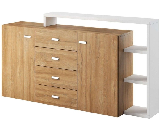 Μπουφές Bron Plus 16822199 180x37x98cm Natural-White Μοριοσανίδα, Μέταλλο
